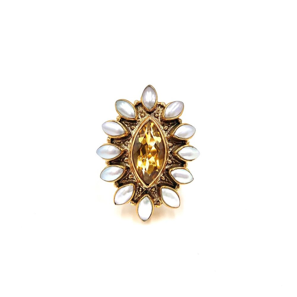 Nicky Butler Size 7 Citrine Gemstone Cultured Pearl Bronze Marquise Ring